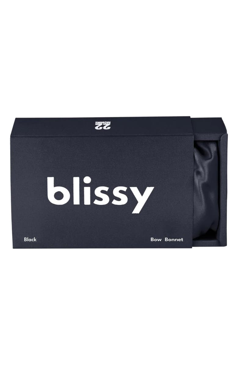 BLISSY Bow Mulberry Silk Bonnet, Alternate, color, Black