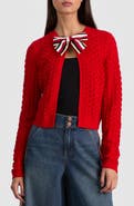 Alice + Olivia Dollie Pointelle Wool Blend Bow Accent Cardigan