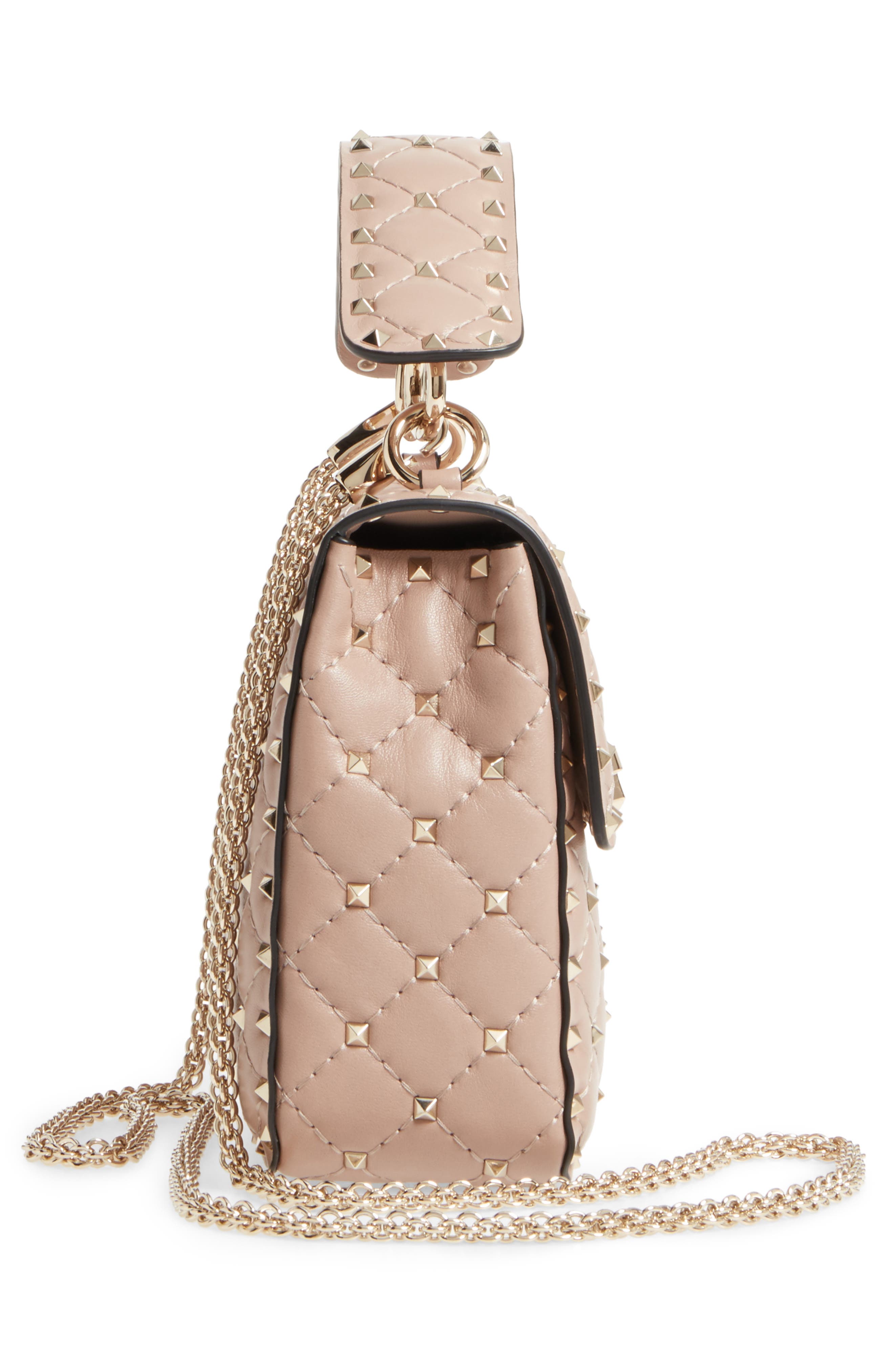 Medium Rockstud Matelassé Quilted Leather Shoulder Bag, Alternate, color, POUDRE