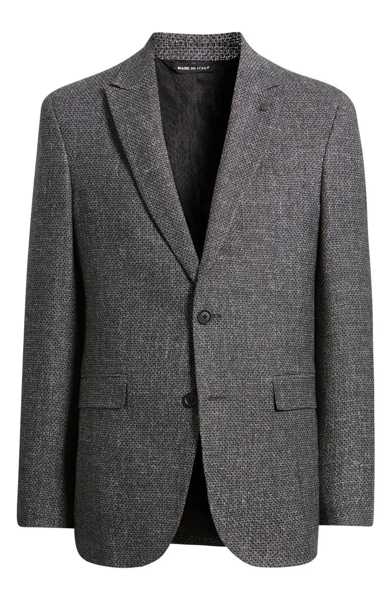 AllSaints Rawdon Slim Fit Black Mélange Wool & Linen Peak Lapel Sport Coat, Main, color, Black White