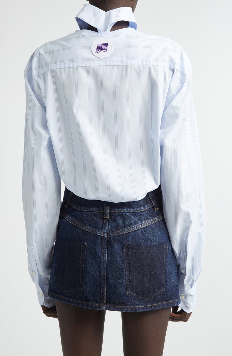 Jean Paul Gaultier Pinstripe Floating Collar Button-Up Shirt, Alternate, color, Light Blue/ White