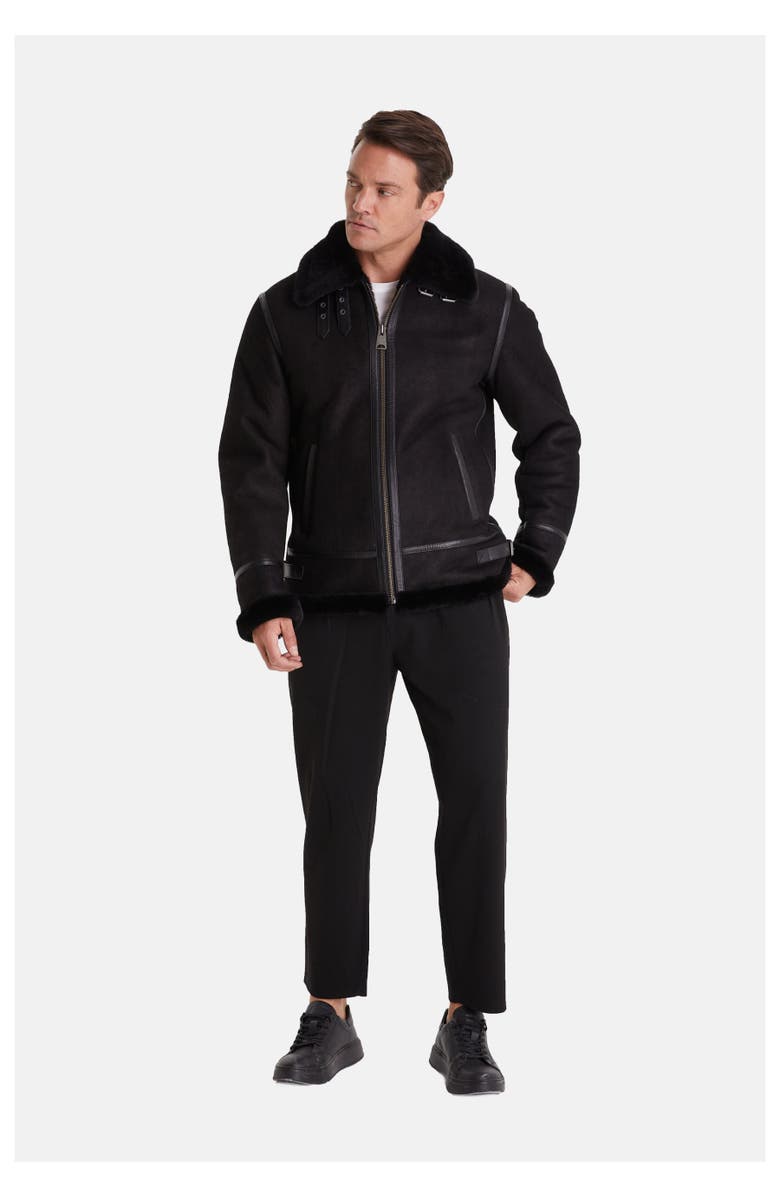 Furniq UK Frederick Shearling Aviator Jacket, Alternate, color, Black / Black Wool