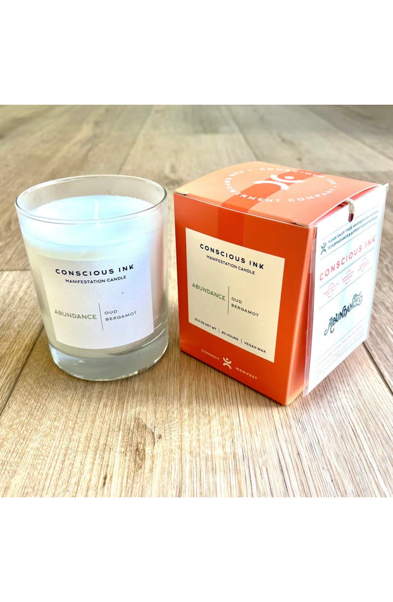 Conscious Ink Abundance Oud + Bergamot Manifestation Candle + Ink, Main, color, White