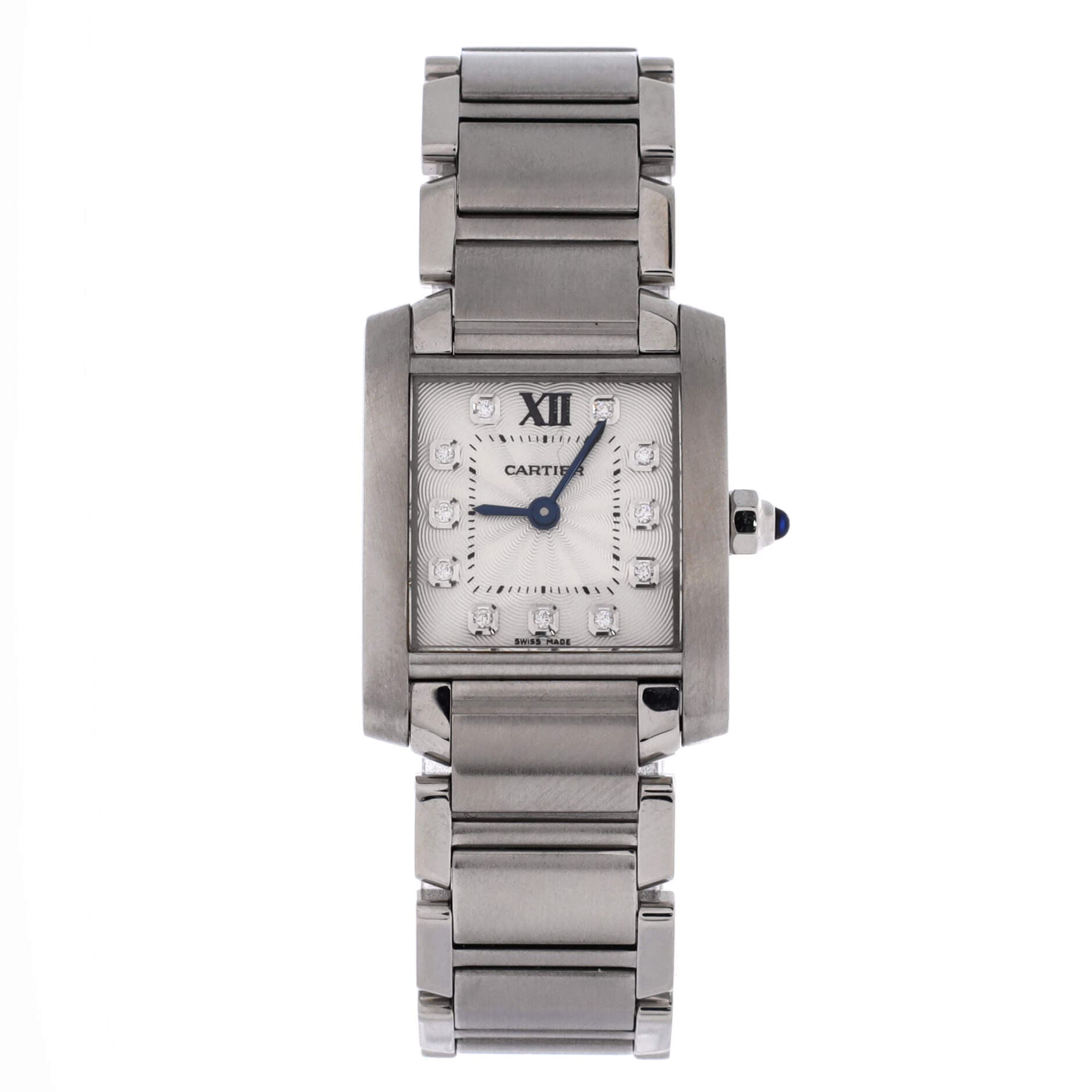 Tank Francaise Quartz Watch Stainless Steel with Diamond Markers 20, Main, color, Metallic Silver