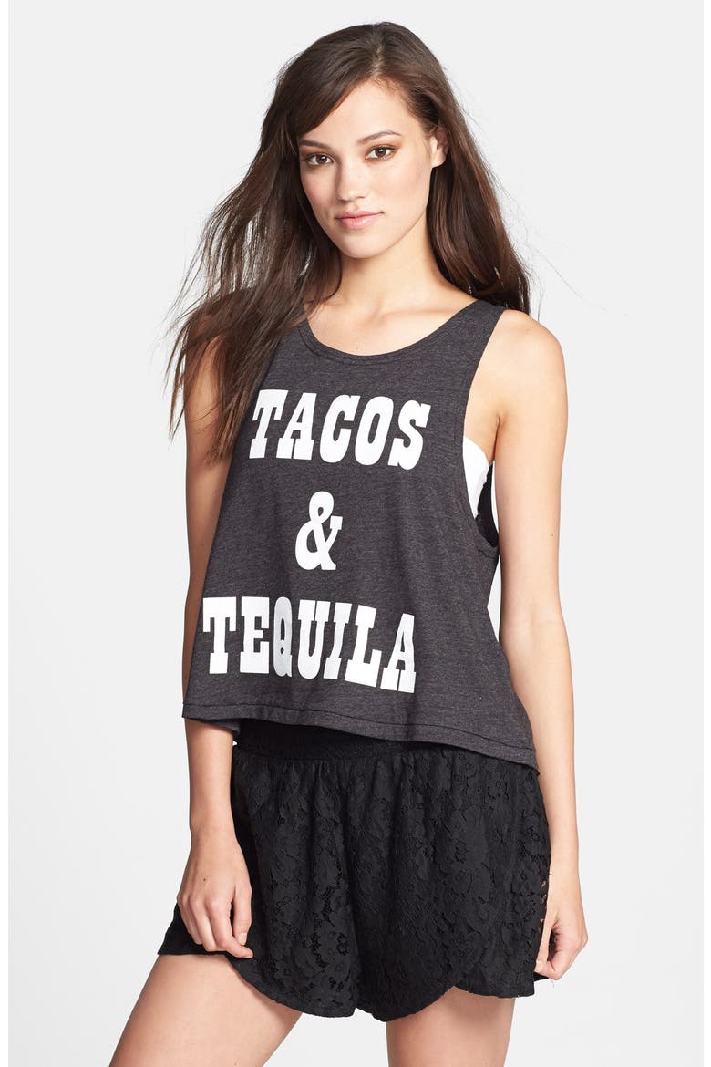 'Tacos & Tequila' Graphic Tank, Main, color, CHARCOAL