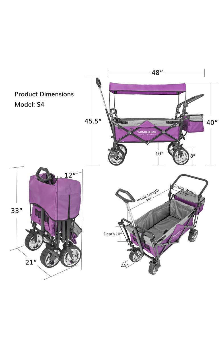 WonderFold Push & Pull Outdoor Folding Wagon with Canopy - Purple, Alternate, color, Purple