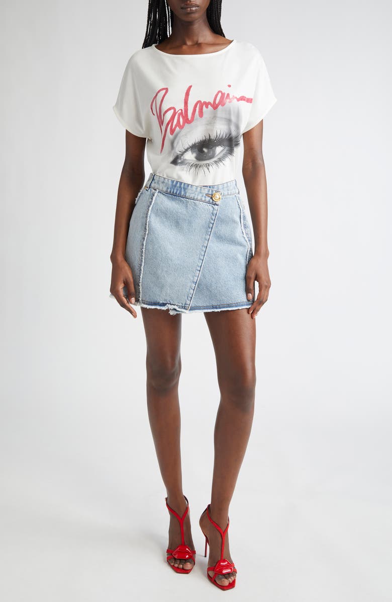 Balmain Eye Boat Neck Graphic T-Shirt, Alternate, color, White Multi