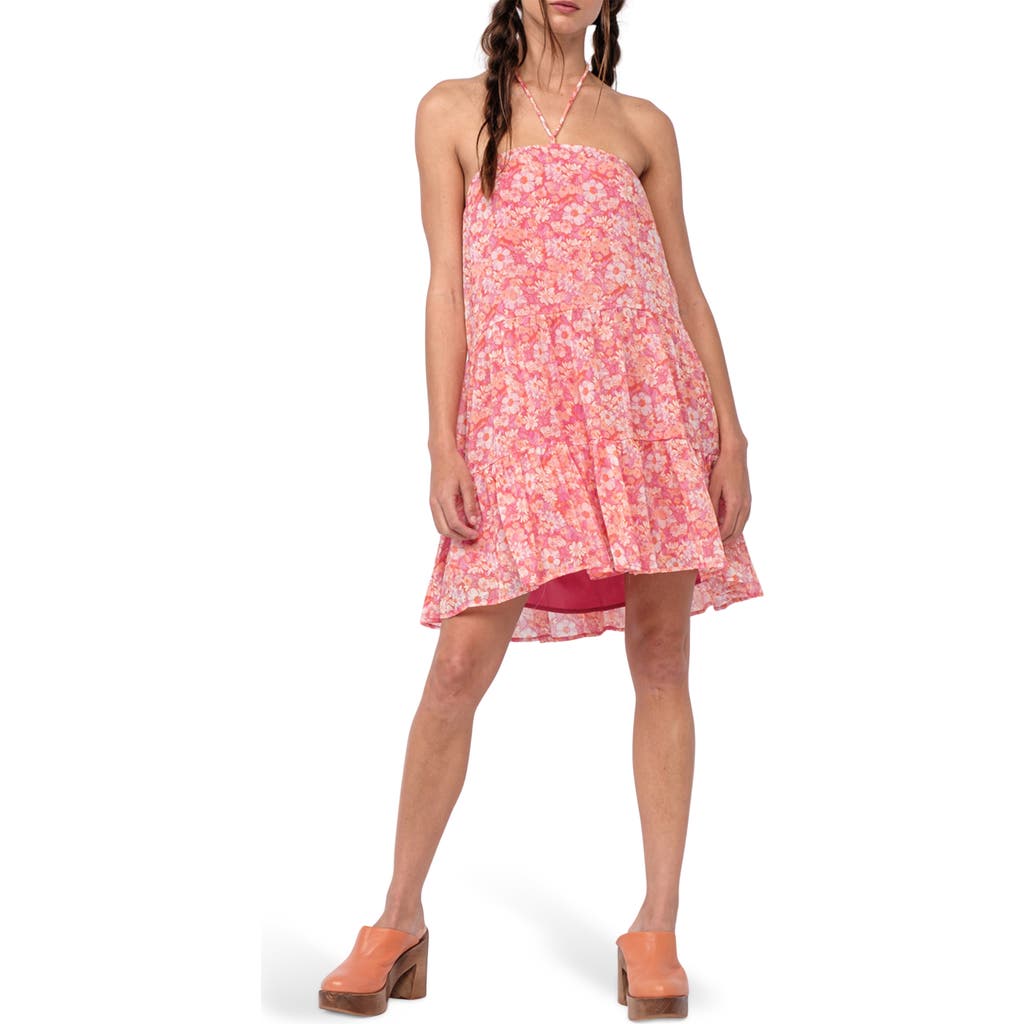 Sky To Moon Floral Halter Tie Shift Dress In Pink