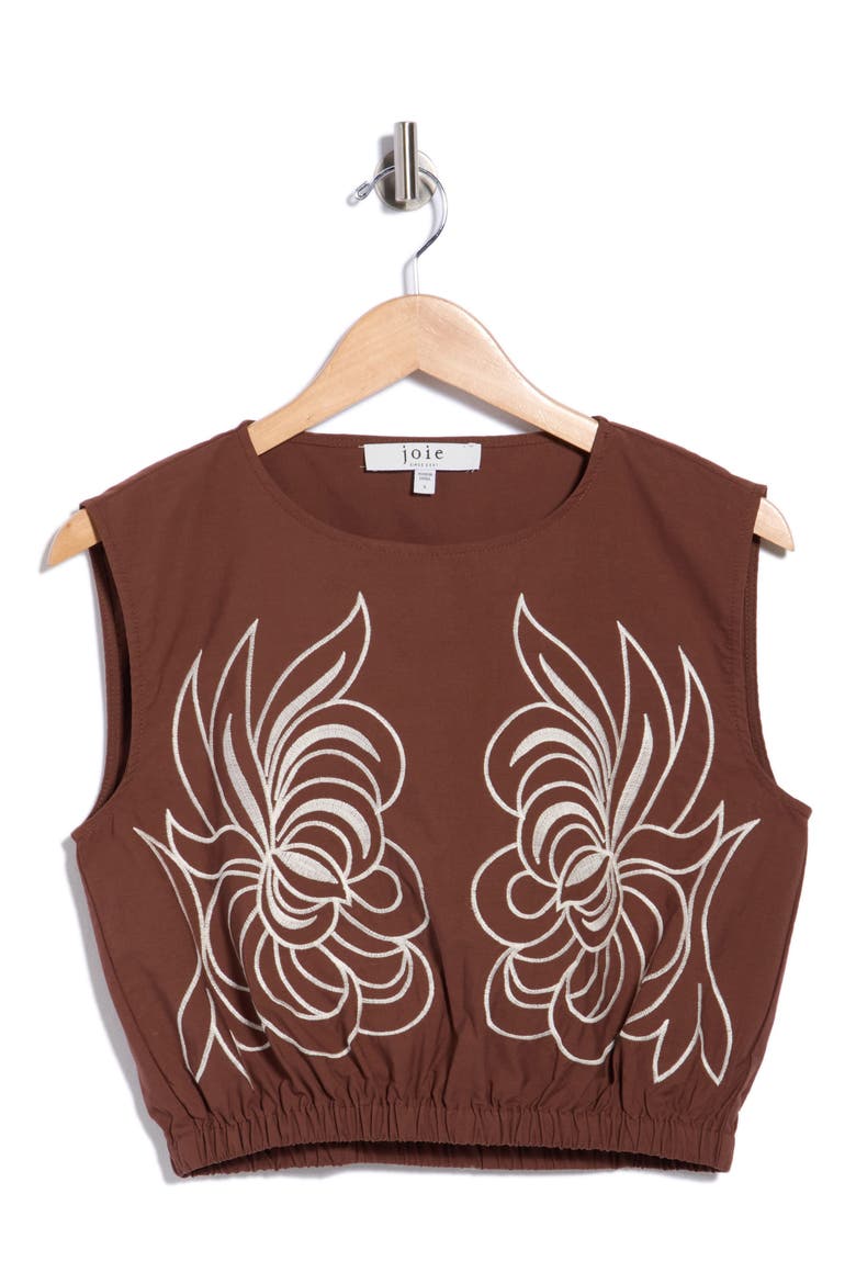 Embroidered Crop Top, Alternate, color, CHOCOLATE/ WHITE