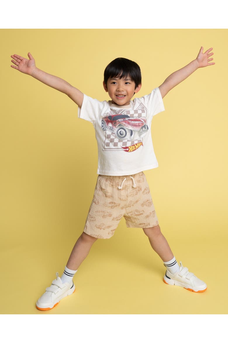Racing Shirt Tee and Shorts Set, Alternate, color, Birch and Tan