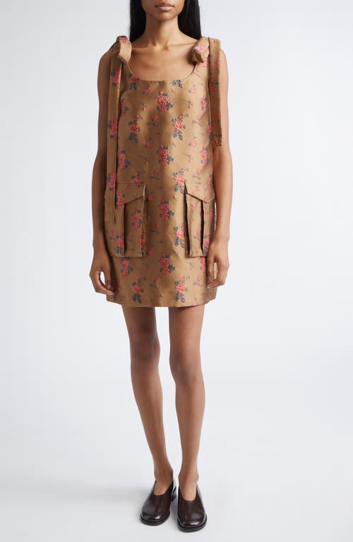 Monse Floral Embroidered Metallic Satin Cargo Minidress In Brown