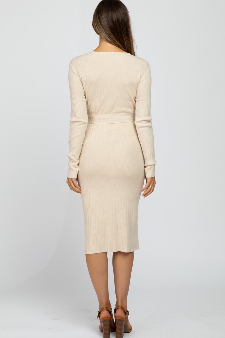 Tie Front Sweater Midi Dress, Alternate, color, Beige