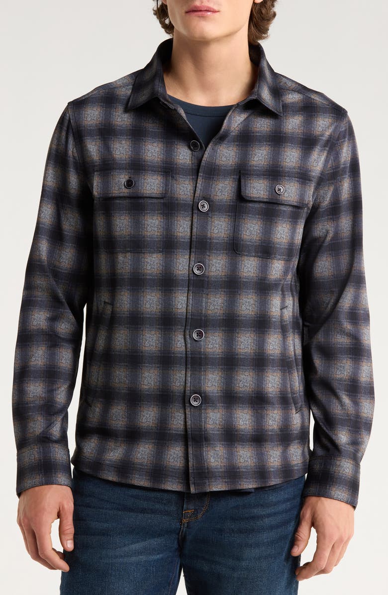 Robert Barakett Kaleb Plaid Overshirt, Alternate, color, Navy
