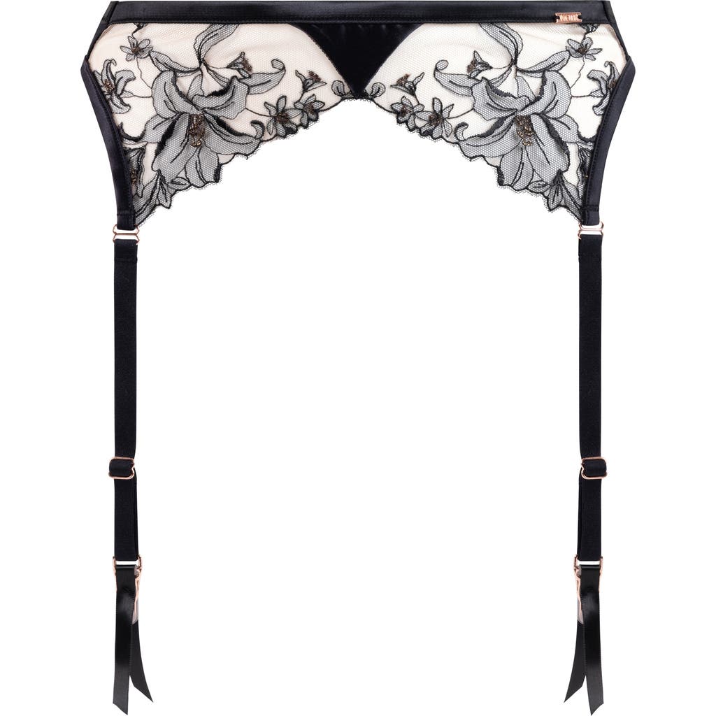 Hunkemoller Hunkemöller Anouk Embroidered Mesh Garter Belt In Caviar