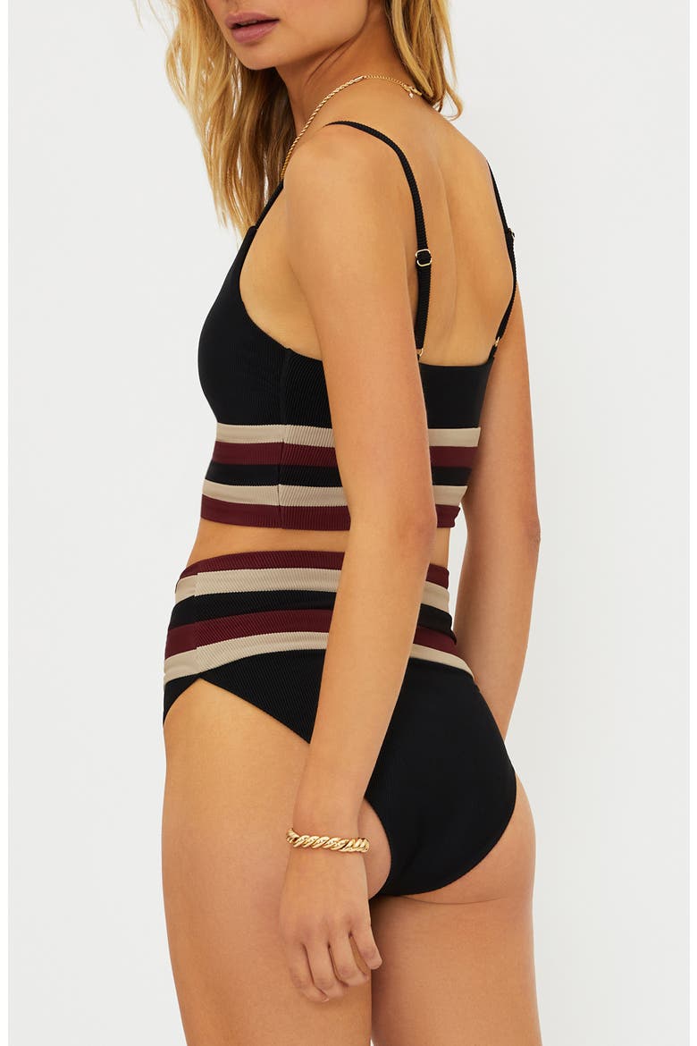 Millie High Waist Rib Bikini Bottoms, Alternate, color, MAROON MERLOT COLORBLOCK