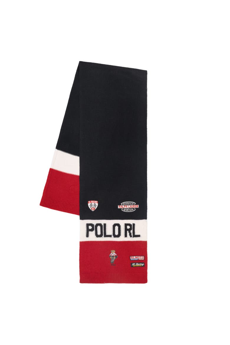 Racing Bear Scarf, Alternate, color, Polo Black