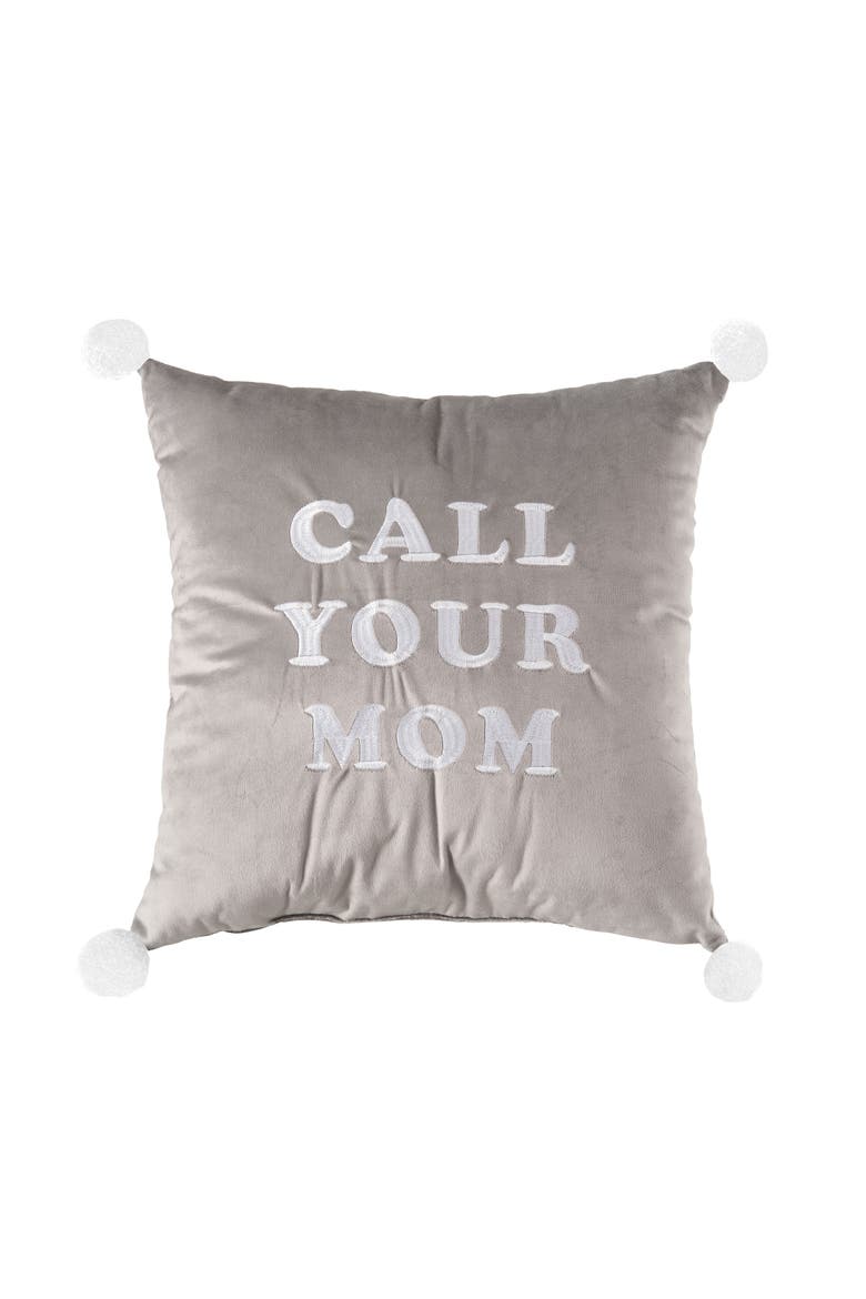 Call Your Mom Velvet Pillow Polyester Grey, Main, color, Grey