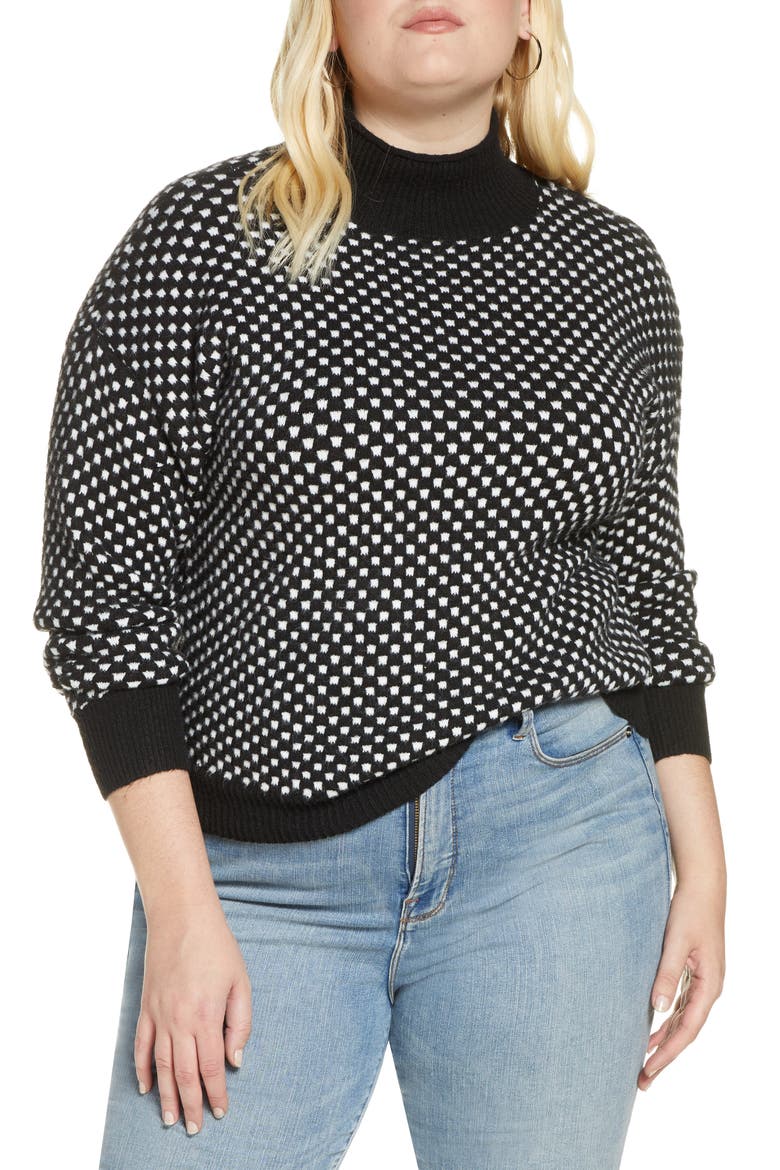Check Mock Neck Sweater, Main, color, BLACK-IVORY