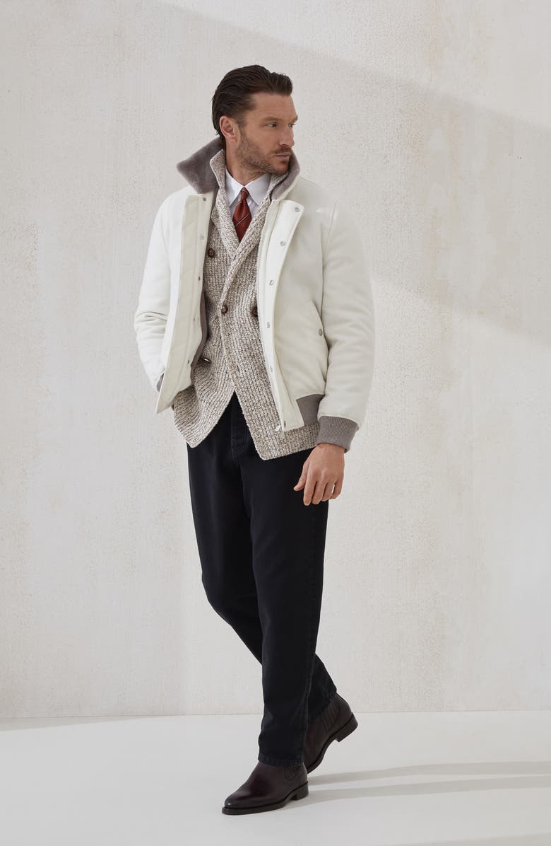 Brunello Cucinelli Cardigan with metal buttons, Alternate, color, Ecru