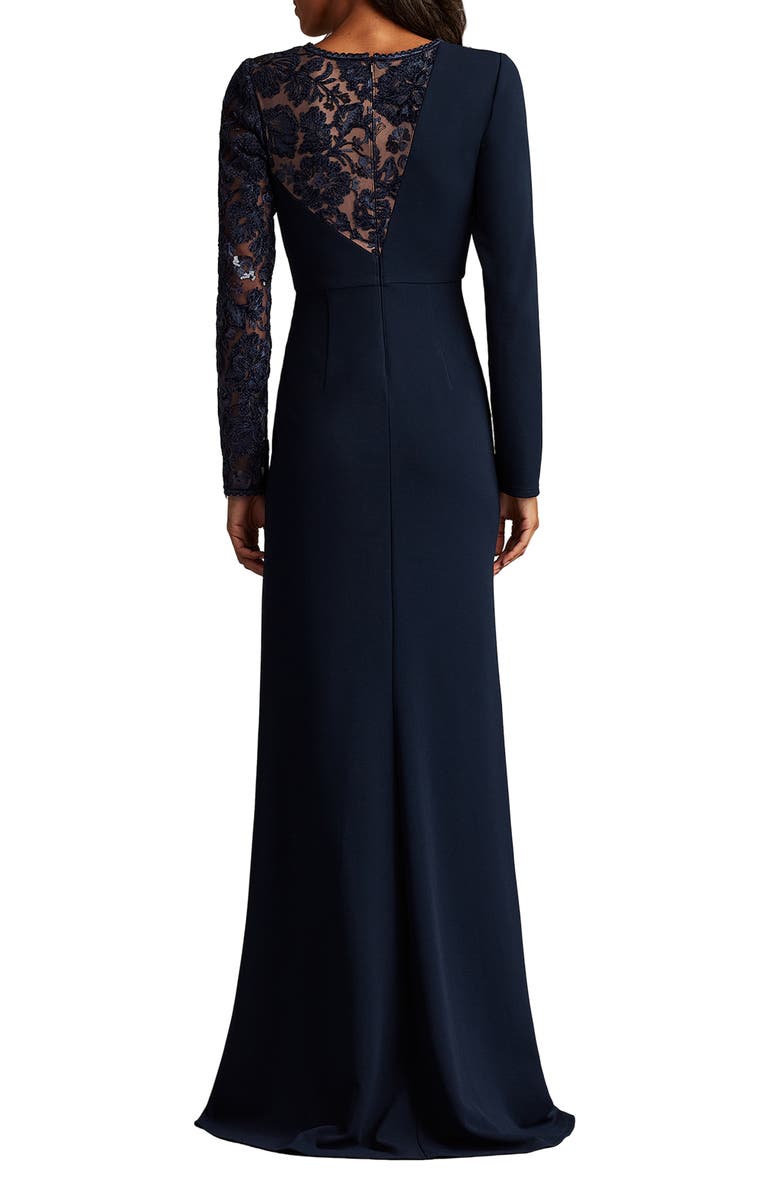 Tadashi Shoji Lace & Sequin Long Sleeve Gown, Alternate, color, Navy/ Nude