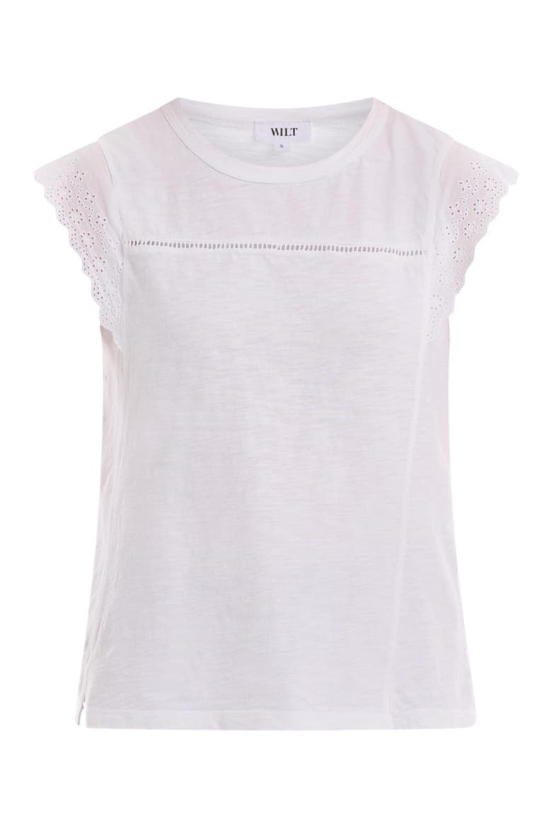 Eyelet Cap Sleeve Tee, Alternate, color, White