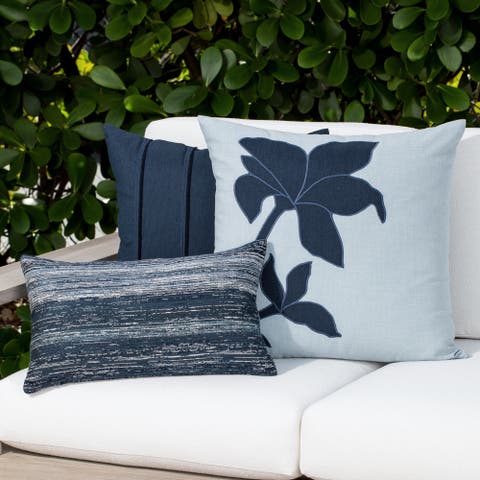 Botanica Handmade Embroidered Applique Indoor & Outdoor Woven Accent Pillow