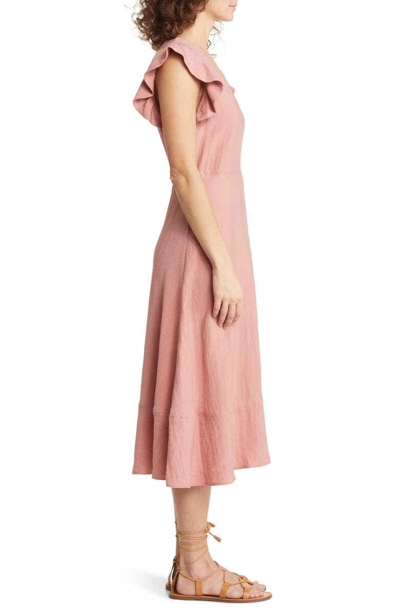 Treasure & Bond Flutter Sleeve V-Neck Midi Dress, Alternate, color, Pink Desert