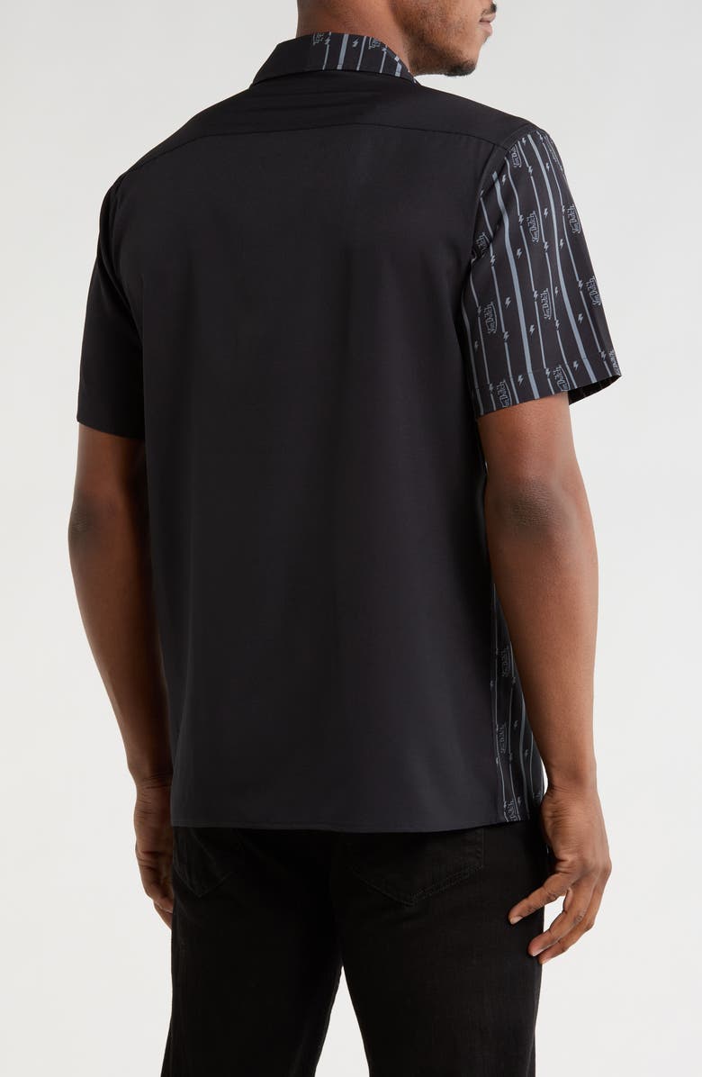 Von Dutch Logo Print Short Sleeve Button-Up Camp Shirt, Alternate, color, Black Grey