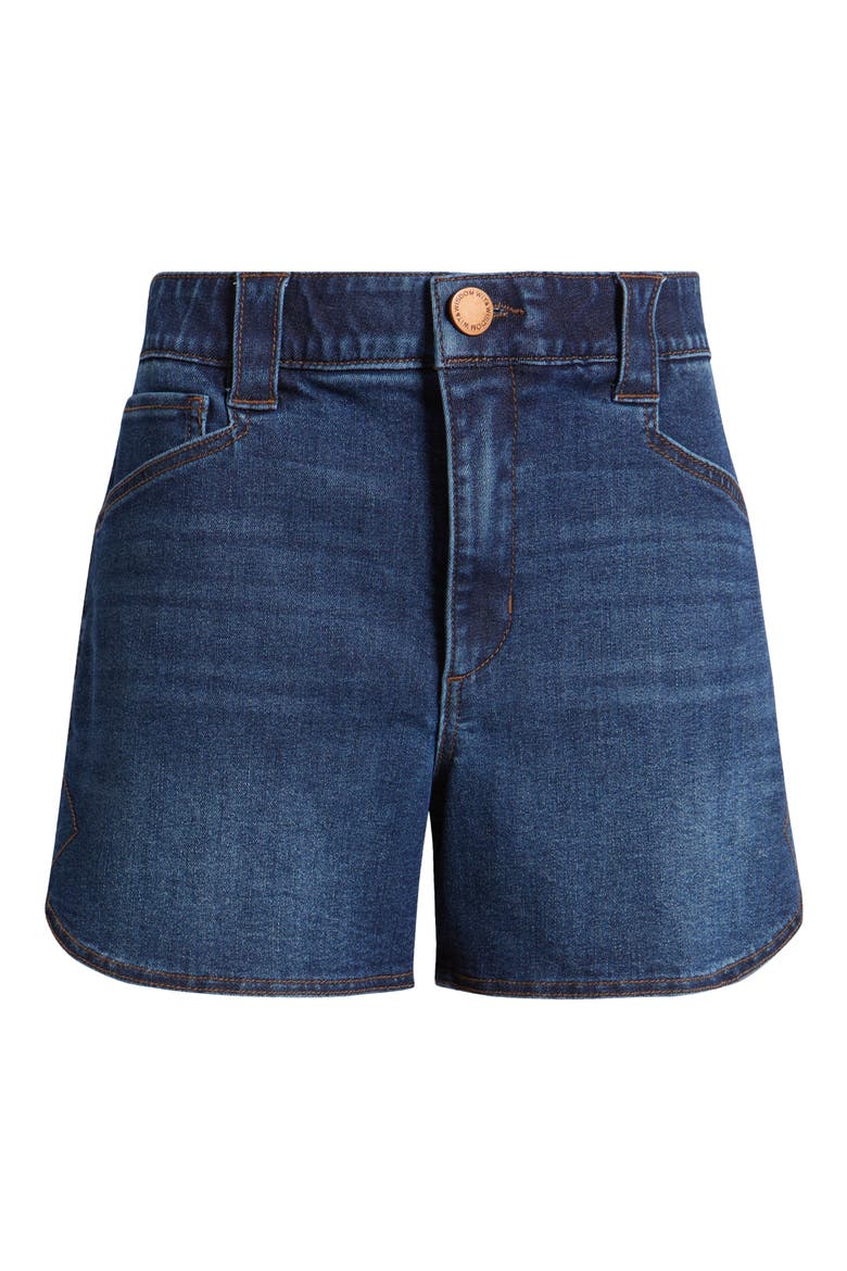 Skyrise Dolphin Hem Denim Shorts, Alternate, color, INDIGO