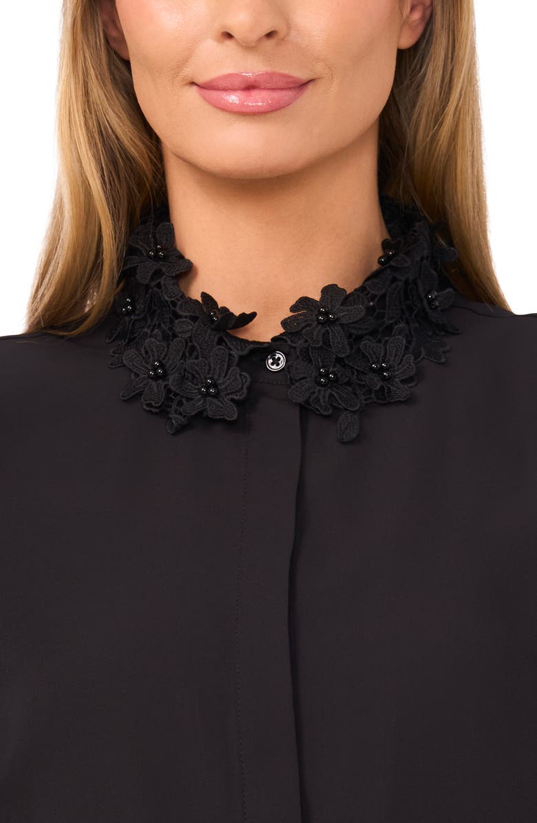 CeCe Embroidered Floral Lace Collar Georgette Button-Up Shirt, Alternate, color,