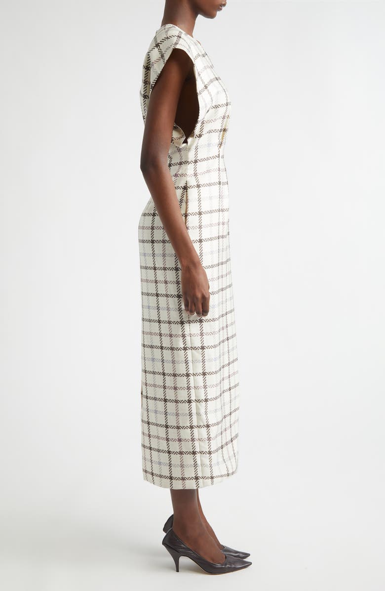 Brandon Maxwell The Keaton Windowpane Plaid Virgin Wool & Silk Midi Dress, Alternate, color, Windowpane Plaid