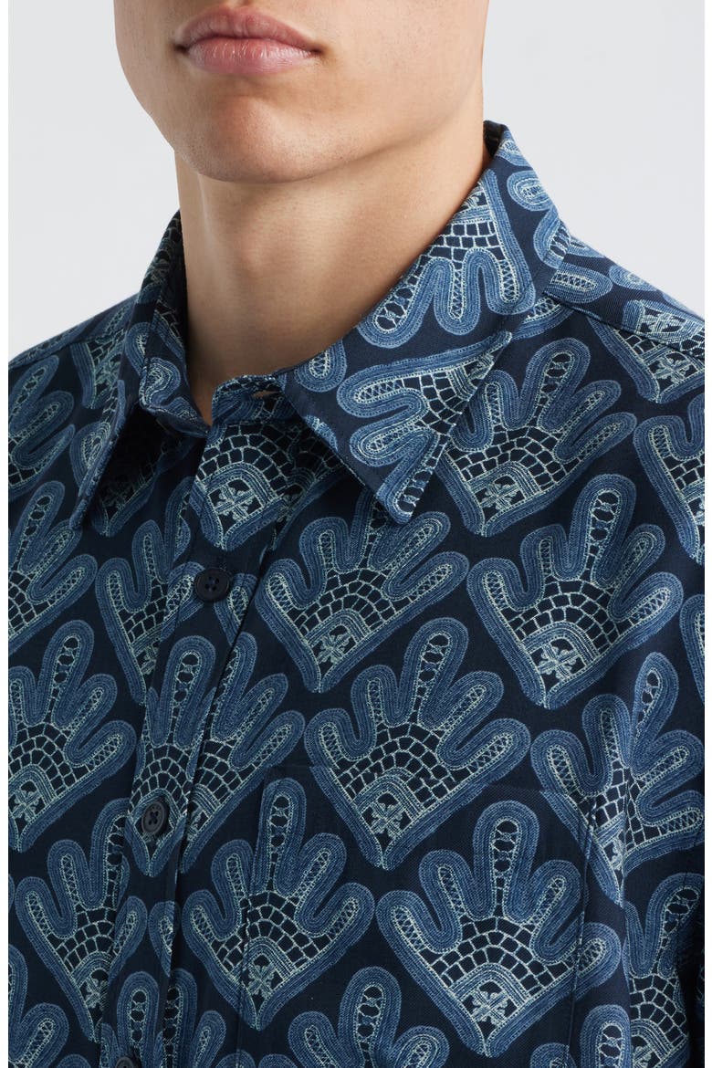 Deon 50055 Abstract Print Short Sleeve Button-Up Shirt, Alternate, color, NAVY BLUE