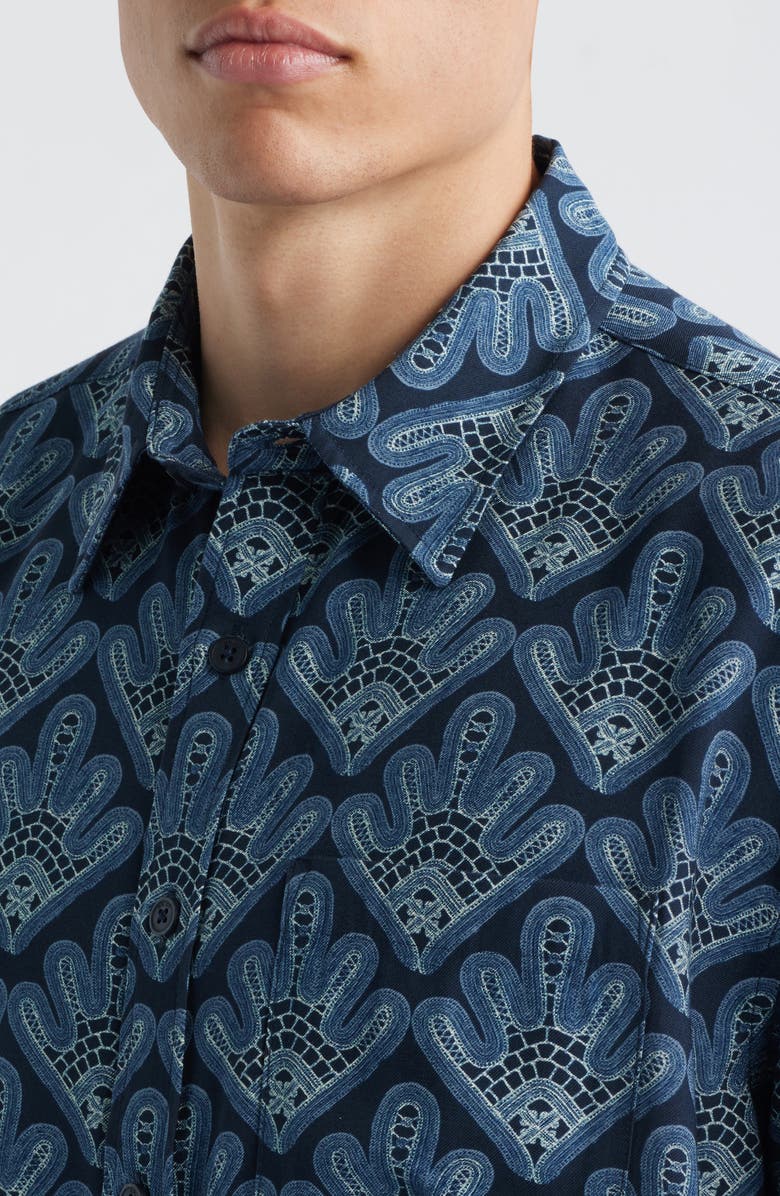 NN07 Deon 50055 Abstract Print Short Sleeve Button-Up Shirt, Alternate, color, Navy Blue
