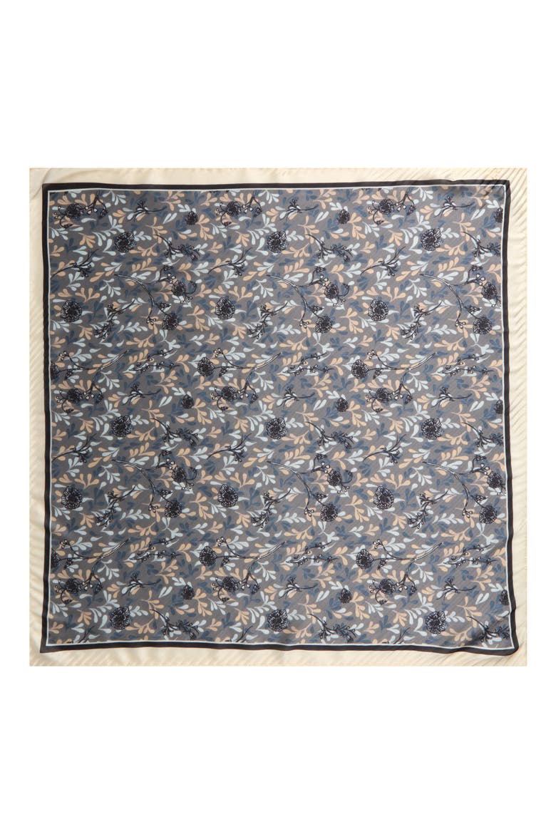Pleated Satin Scarf, Alternate, color, GREY- BLUE CLIMBING FLORAL