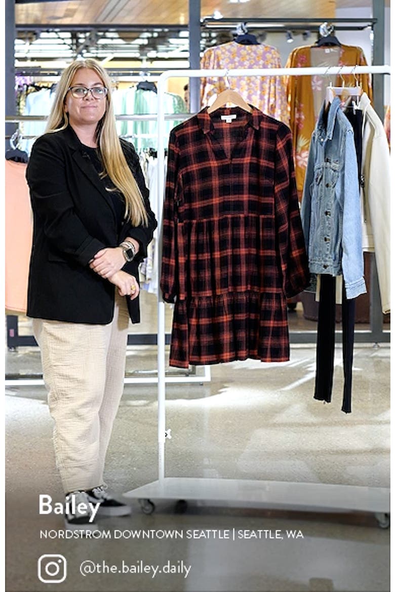 Plaid Long Sleeve Tiered Dress video
