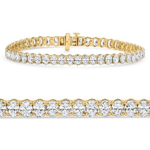 Bliss Diamond 10ct Oval Cut Diamond Tennis Bracelet 7" 14k Gold Lab Grown In Gold