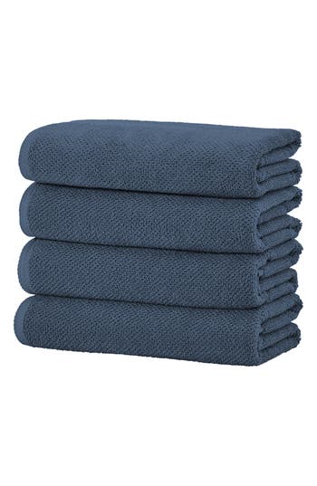 Woven & Weft Cotton 4-pack Textured Bath Towel Set In Stone Blue