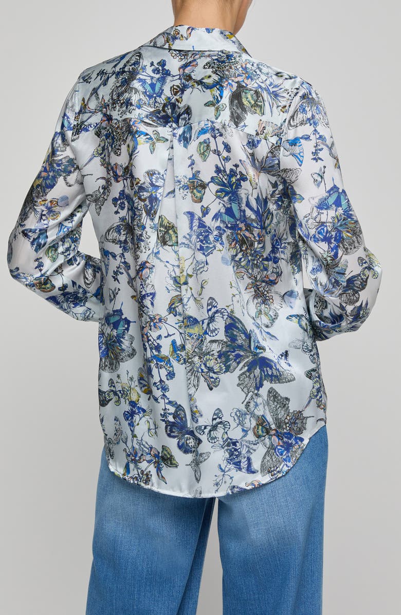 L'AGENCE Tyler Butterfly Print Silk Button-Up Shirt, Alternate, color, Multi Blue