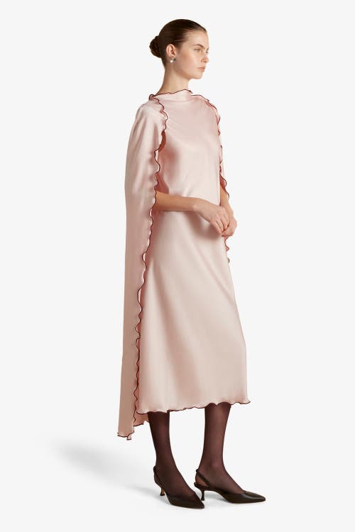 Marina Moscone Cady Cape Dress With Scalloped Edge In Pink