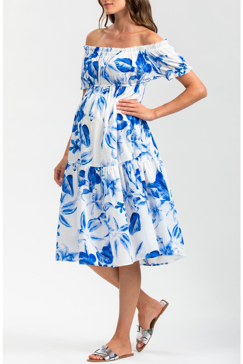 Ruched Strapless Maternity Midi Dress, Alternate, color, BRIGHT BLUE