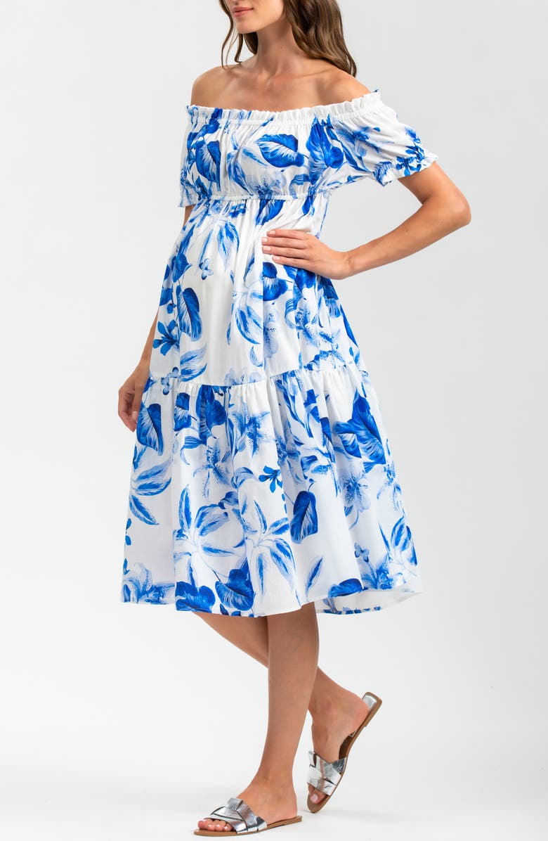 PIETRO BRUNELLI MATERNITY Ruched Strapless Maternity Midi Dress, Alternate, color, Bright Blue