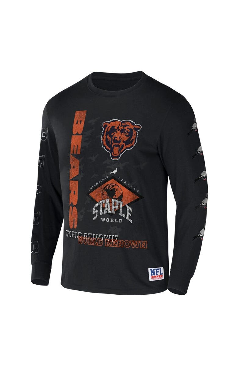 STAPLE Men's NFL x Staple Black Chicago Bears World Renowned Long Sleeve T-Shirt, Alternate, color,