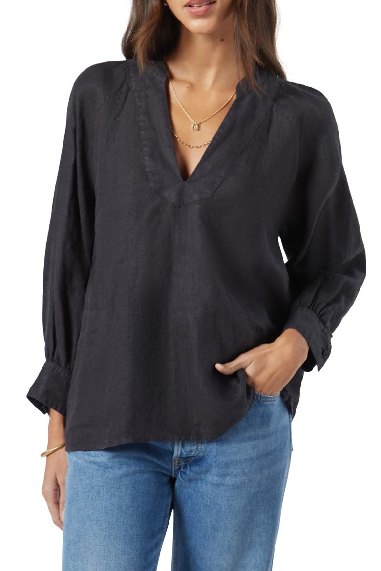Perci Linen Popover Blouse, Main, color, CAVIAR