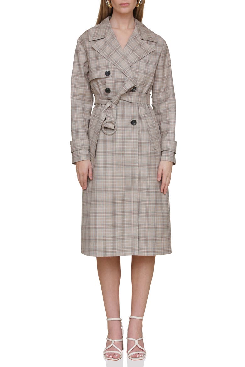 Plaid Trench Coat, Main, color, TAUPE PLAID