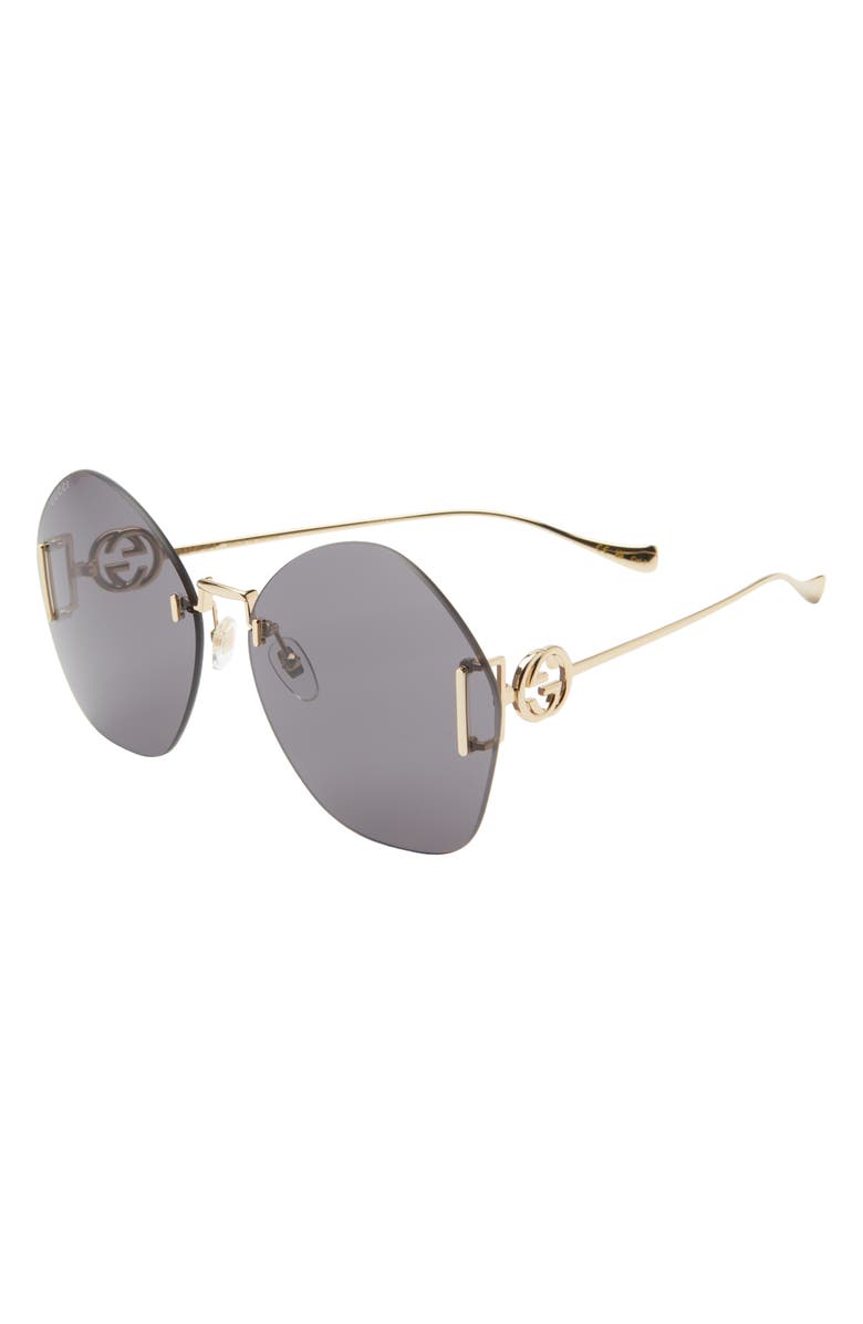 Gucci Novelty 65mm Oversize Round Sunglasses, Alternate, color, Gold Gold Grey