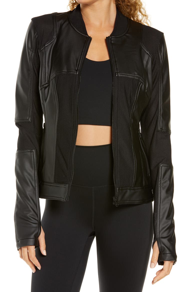 Run Moto Water Resistant Bomber Jacket, Main, color, BLACK