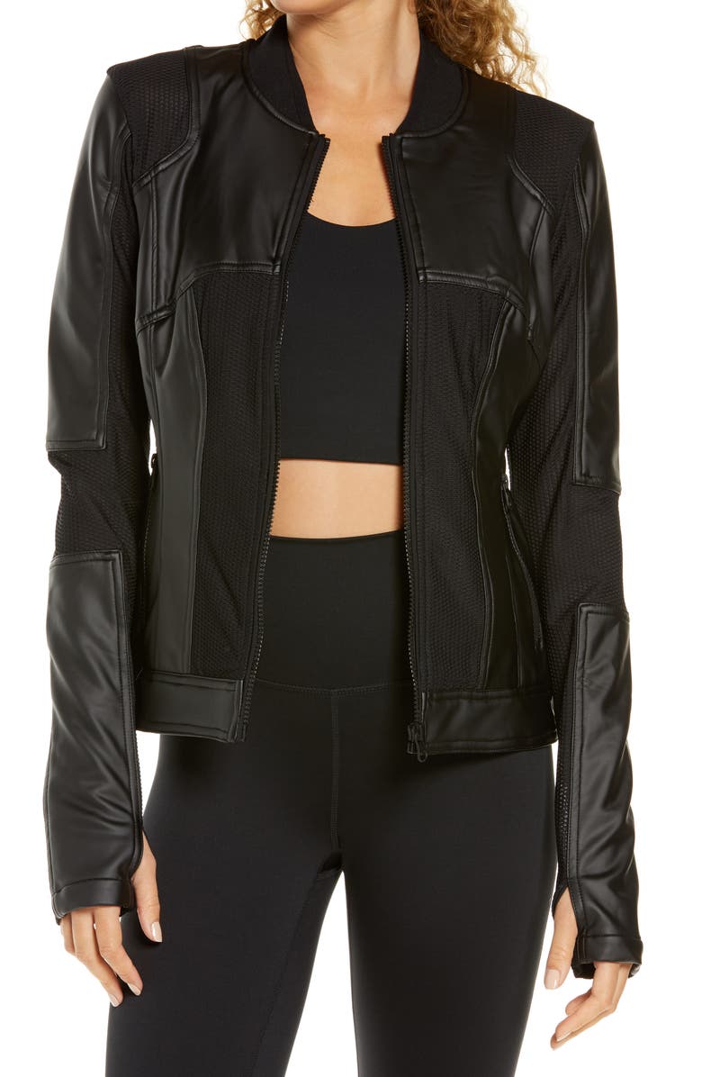 Blanc Noir Run Moto Water Resistant Bomber Jacket, Main, color, 