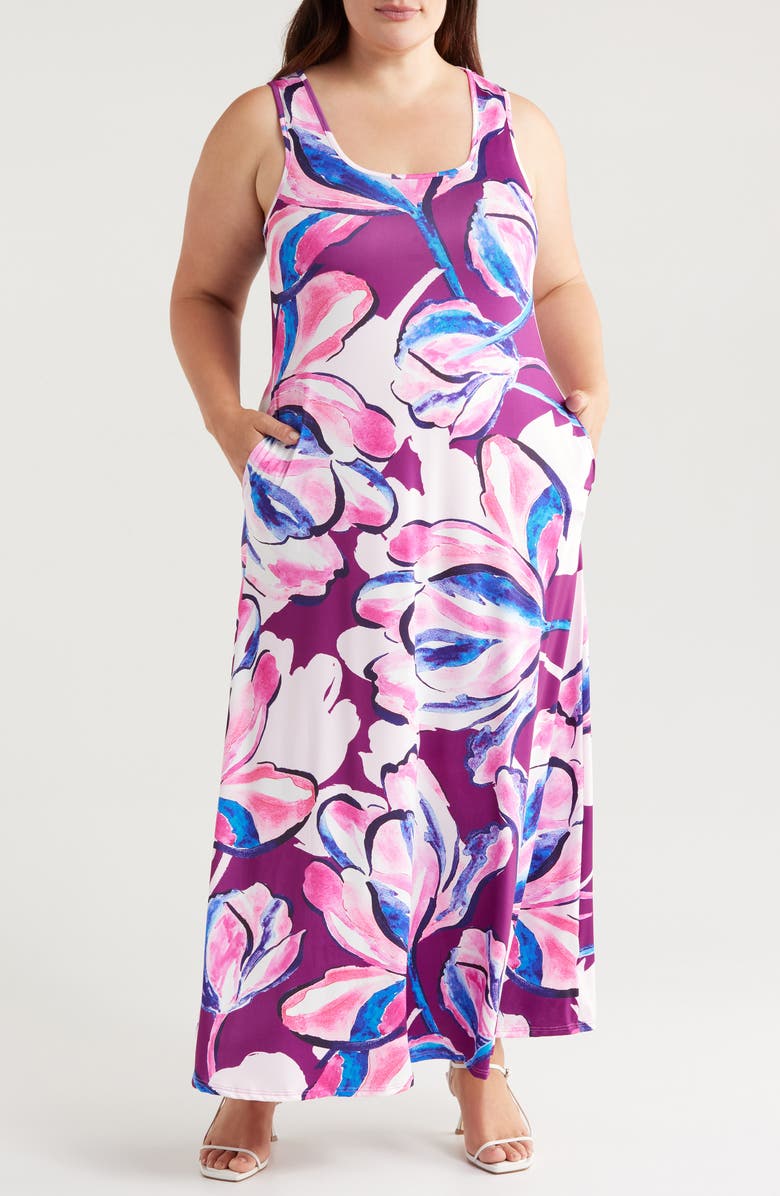 24seven Comfort Apparel Floral Square Neck Maxi Dress, Main, color,
