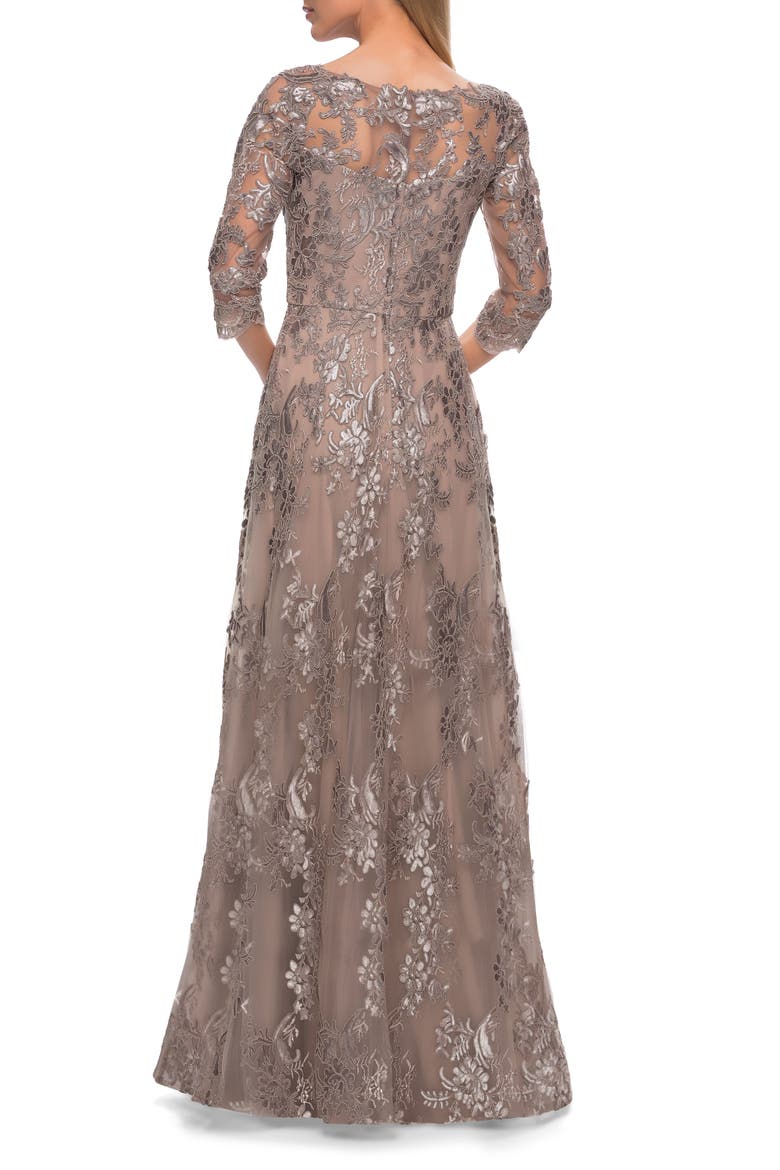 Shimmer Sequin Lace A-Line Gown, Alternate, color, COCOA