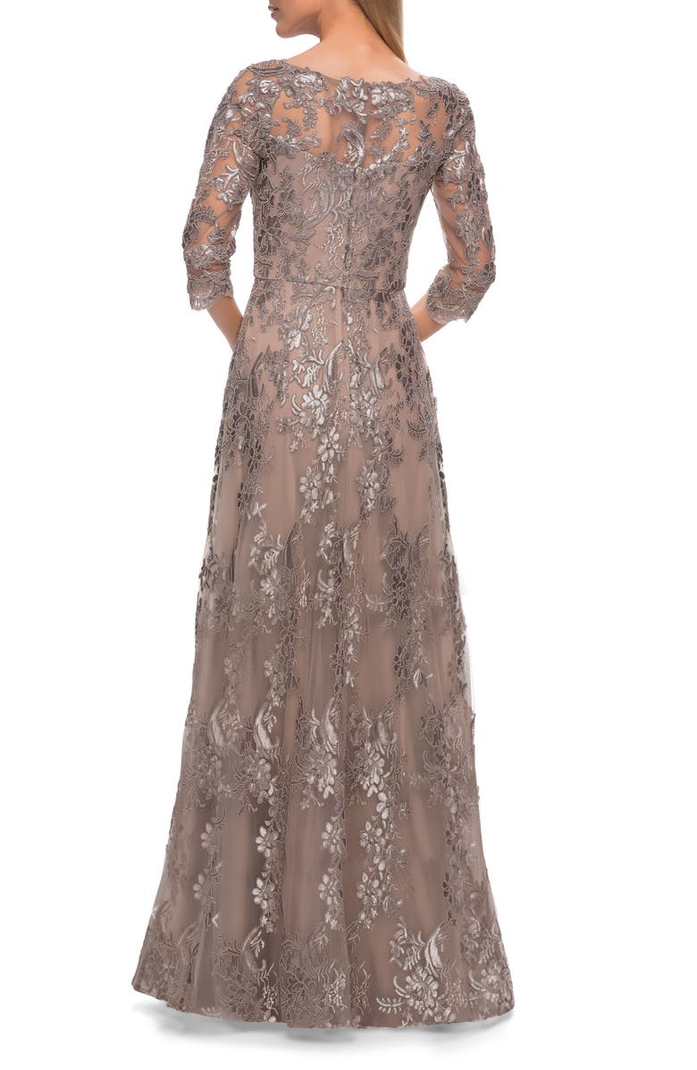 La Femme Shimmer Sequin Lace A-Line Gown, Alternate, color, 